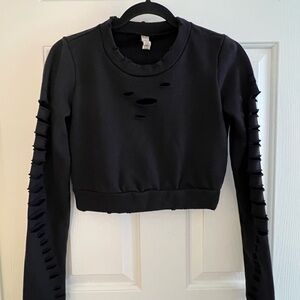 ALO Yoga Black Cut-Out Sleeve Sweatshirt